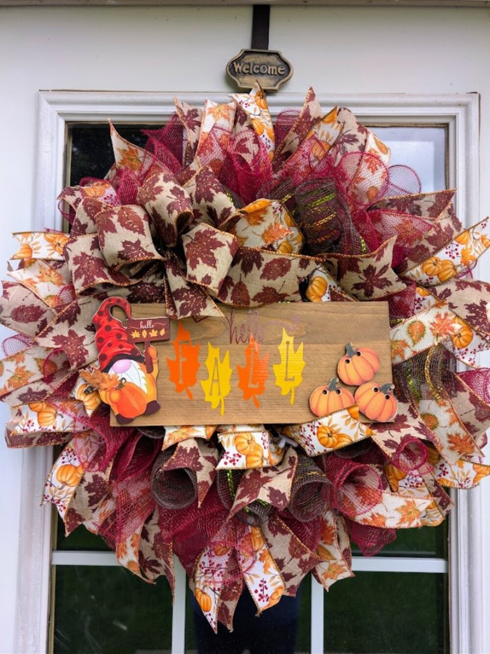 Fall Gnome Pumpkin "Hello" Wreath Thanksgiving Decor